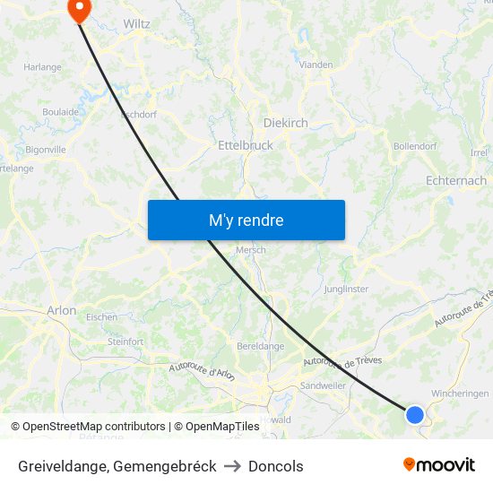 Greiveldange, Gemengebréck to Doncols map