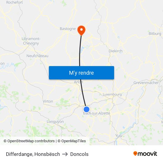 Differdange, Honsbësch to Doncols map