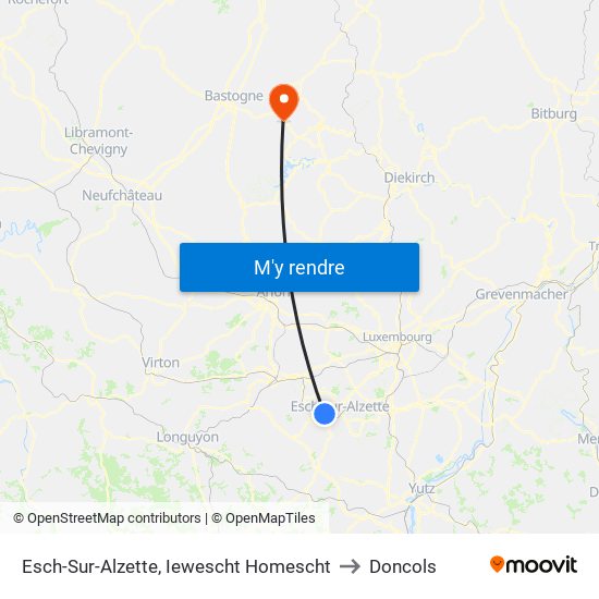 Esch-Sur-Alzette, Iewescht Homescht to Doncols map