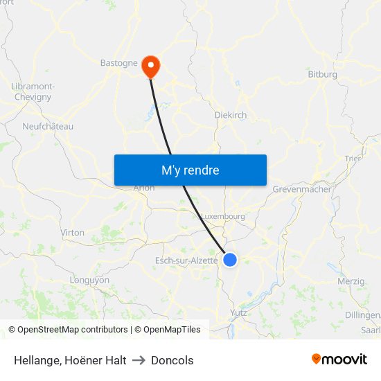 Hellange, Hoëner Halt to Doncols map