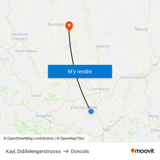 Kayl, Diddelengerstrooss to Doncols map
