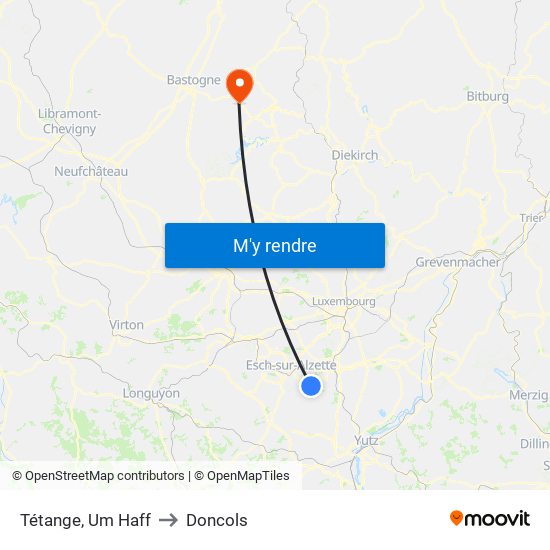 Tétange, Um Haff to Doncols map