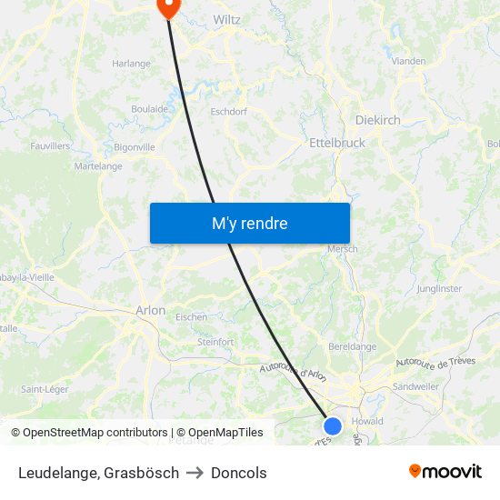 Leudelange, Grasbösch to Doncols map