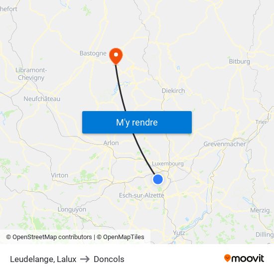 Leudelange, Lalux to Doncols map