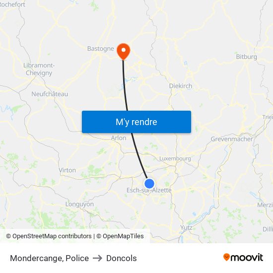 Mondercange, Police to Doncols map