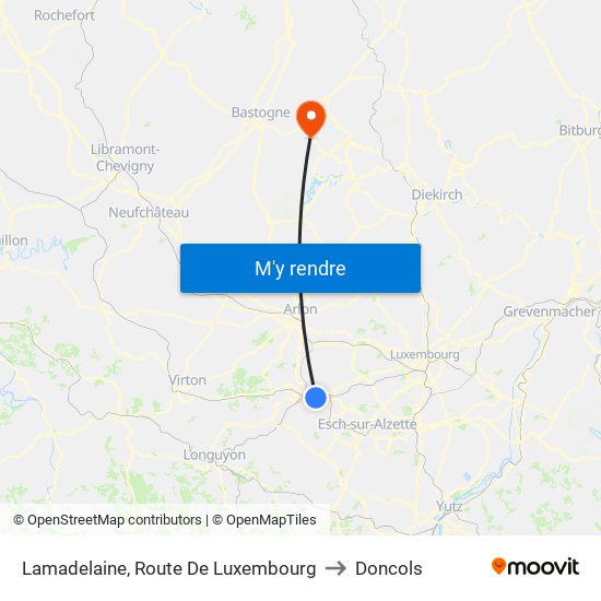 Lamadelaine, Route De Luxembourg to Doncols map