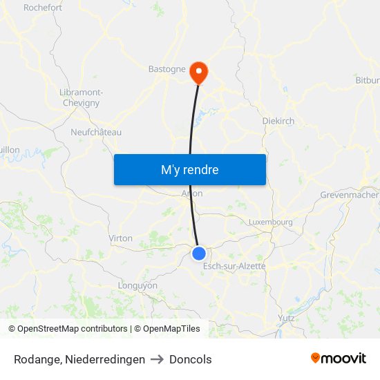 Rodange, Niederredingen to Doncols map