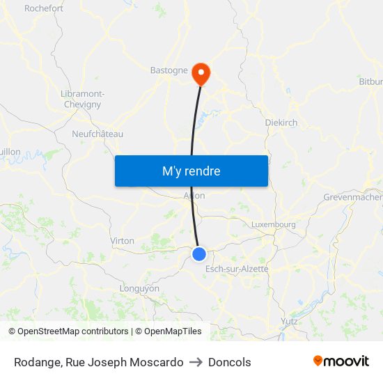 Rodange, Rue Joseph Moscardo to Doncols map