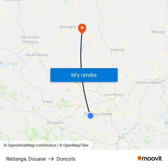 Rédange, Douane to Doncols map