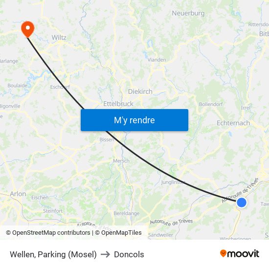 Wellen, Parking (Mosel) to Doncols map