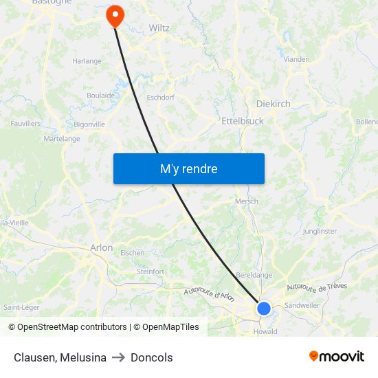 Clausen, Melusina to Doncols map