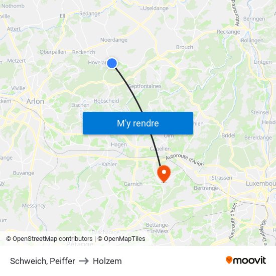 Schweich, Peiffer to Holzem map