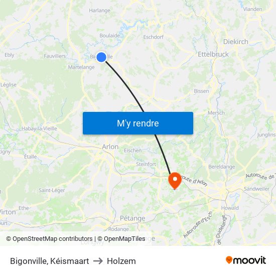 Bigonville, Kéismaart to Holzem map