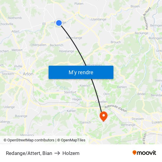 Redange/Attert, Bian to Holzem map