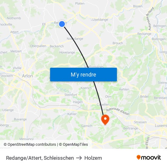 Redange/Attert, Schleisschen to Holzem map