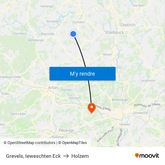 Grevels, Ieweschten Eck to Holzem map