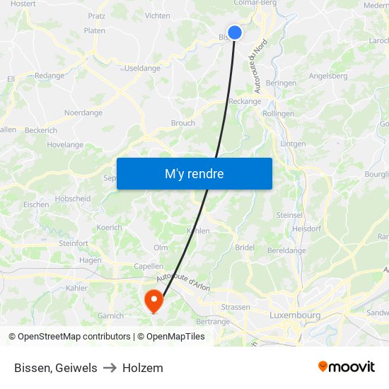 Bissen, Geiwels to Holzem map