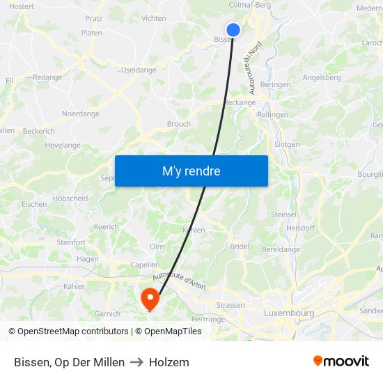 Bissen, Op Der Millen to Holzem map