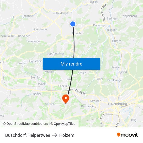 Buschdorf, Helpërtwee to Holzem map