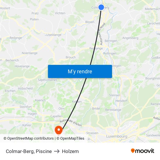 Colmar-Berg, Piscine to Holzem map