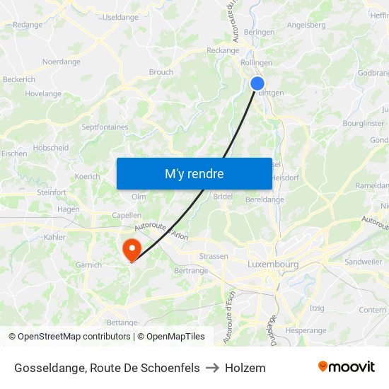 Gosseldange, Route De Schoenfels to Holzem map