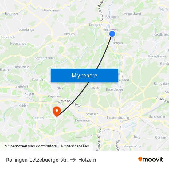 Rollingen, Lëtzebuergerstr. to Holzem map