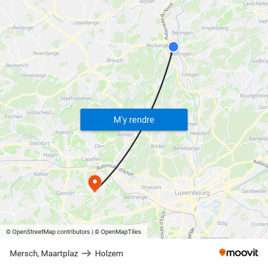 Mersch, Maartplaz to Holzem map