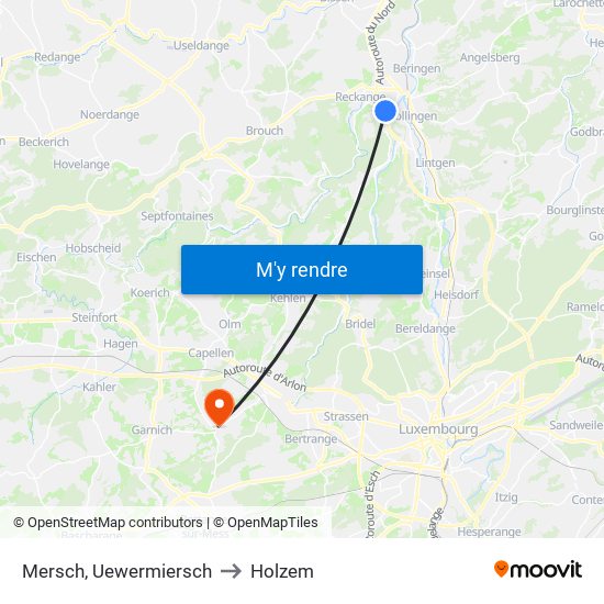 Mersch, Uewermiersch to Holzem map