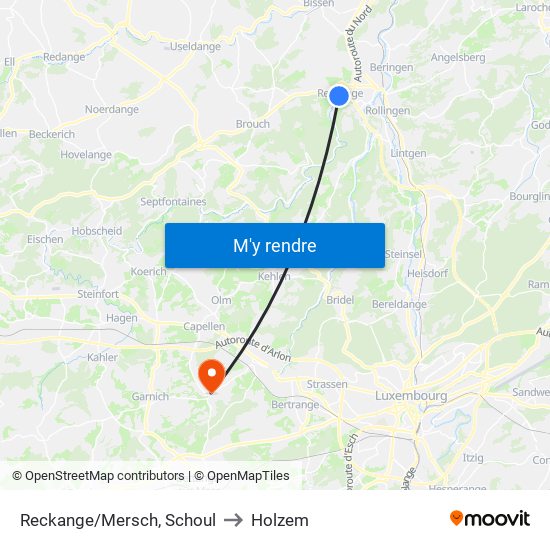 Reckange/Mersch, Schoul to Holzem map