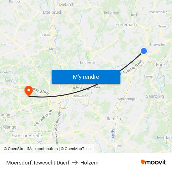 Moersdorf, Iewescht Duerf to Holzem map
