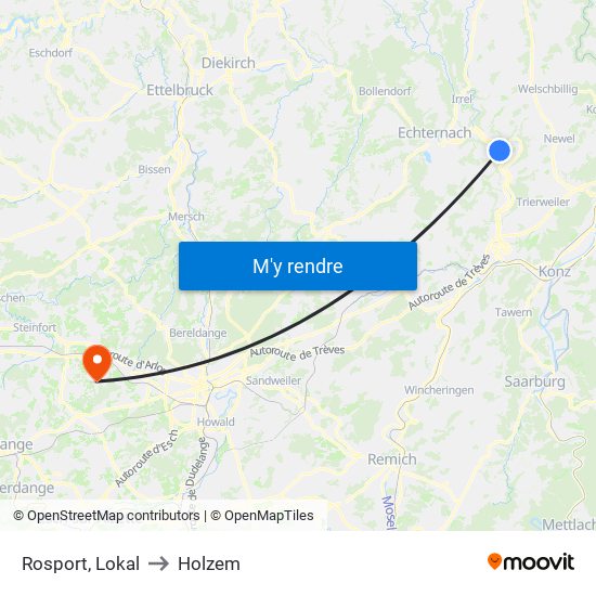 Rosport, Lokal to Holzem map