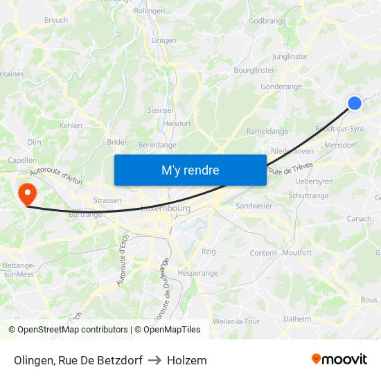 Olingen, Rue De Betzdorf to Holzem map