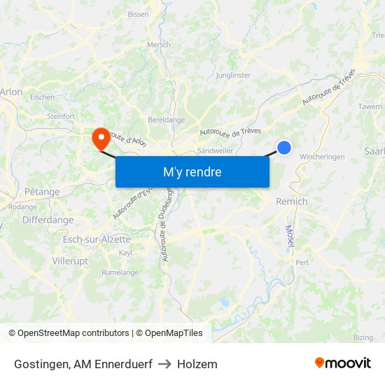 Gostingen, AM Ennerduerf to Holzem map