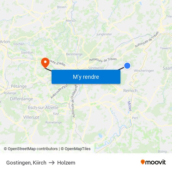 Gostingen, Kiirch to Holzem map