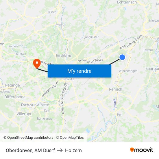Oberdonven, AM Duerf to Holzem map