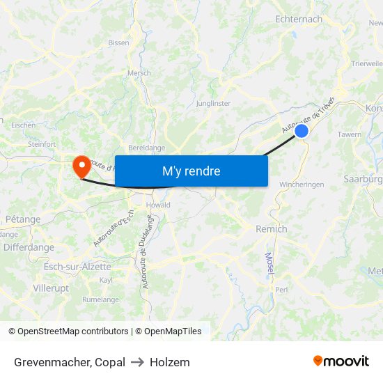 Grevenmacher, Copal to Holzem map