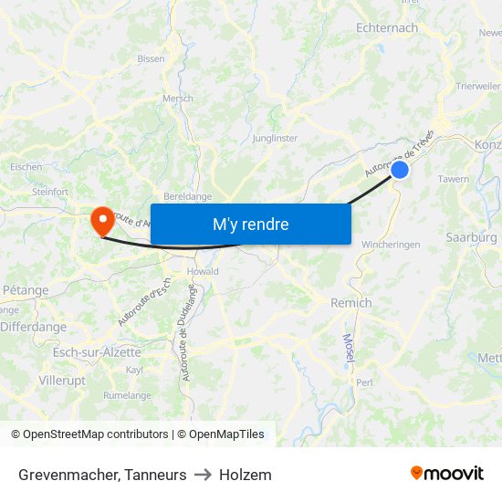 Grevenmacher, Tanneurs to Holzem map
