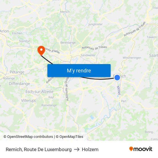 Remich, Route De Luxembourg to Holzem map