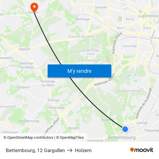 Bettembourg, 12 Gargullen to Holzem map