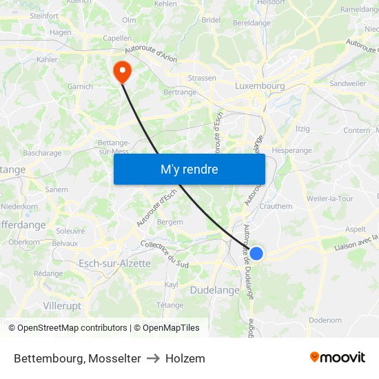 Bettembourg, Mosselter to Holzem map