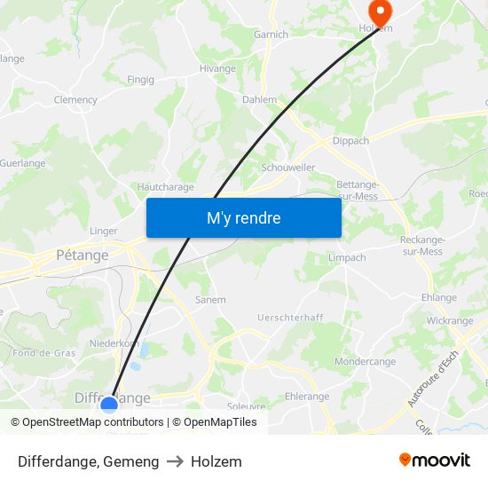 Differdange, Gemeng to Holzem map