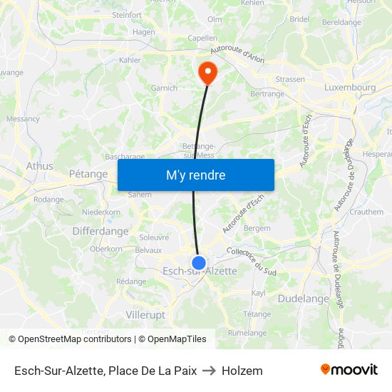 Esch-Sur-Alzette, Place De La Paix to Holzem map