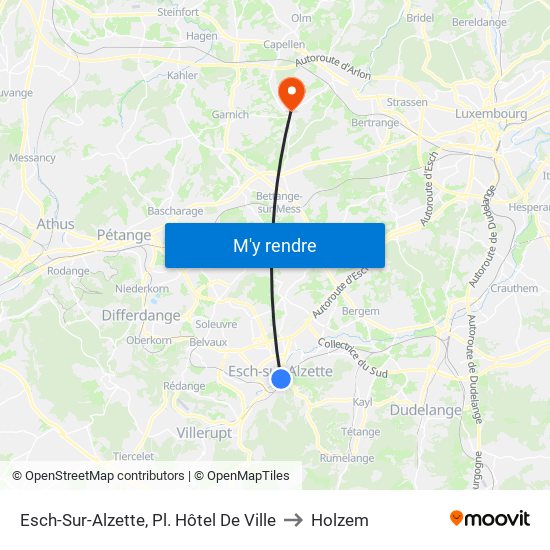 Esch-Sur-Alzette, Pl. Hôtel De Ville to Holzem map