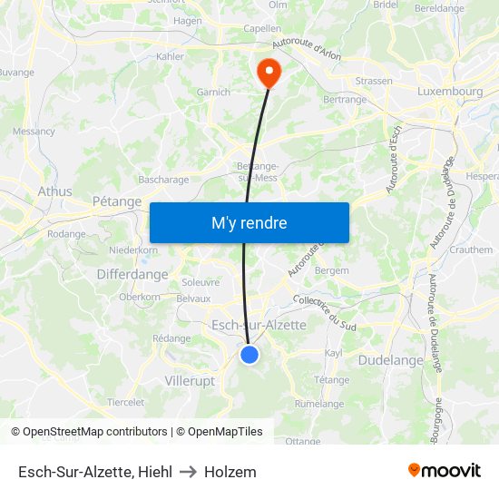 Esch-Sur-Alzette, Hiehl to Holzem map