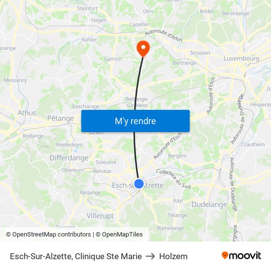 Esch-Sur-Alzette, Clinique Ste Marie to Holzem map
