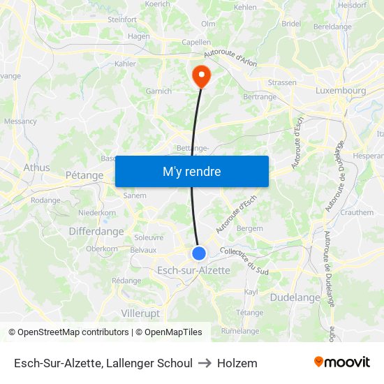 Esch-Sur-Alzette, Lallenger Schoul to Holzem map