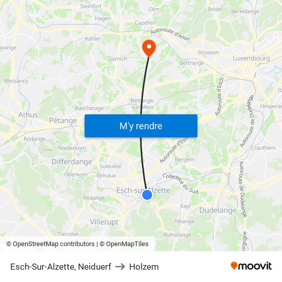 Esch-Sur-Alzette, Neiduerf to Holzem map