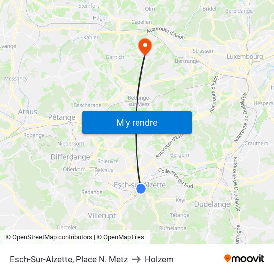 Esch-Sur-Alzette, Place N. Metz to Holzem map