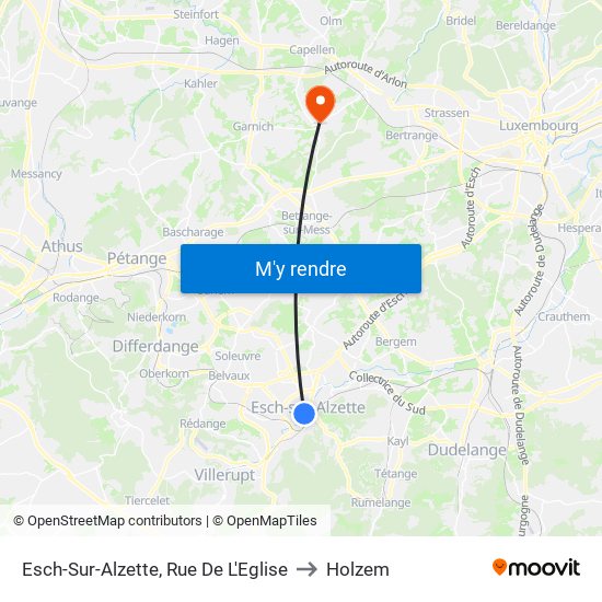Esch-Sur-Alzette, Rue De L'Eglise to Holzem map
