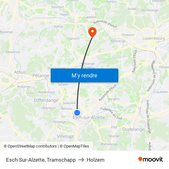 Esch-Sur-Alzette, Tramschapp to Holzem map